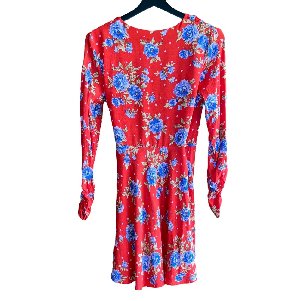 Zara Floral Mini Dress Wrap Long Sleeve Red Blue Polka‎ Dot M - Picture 5 of 12